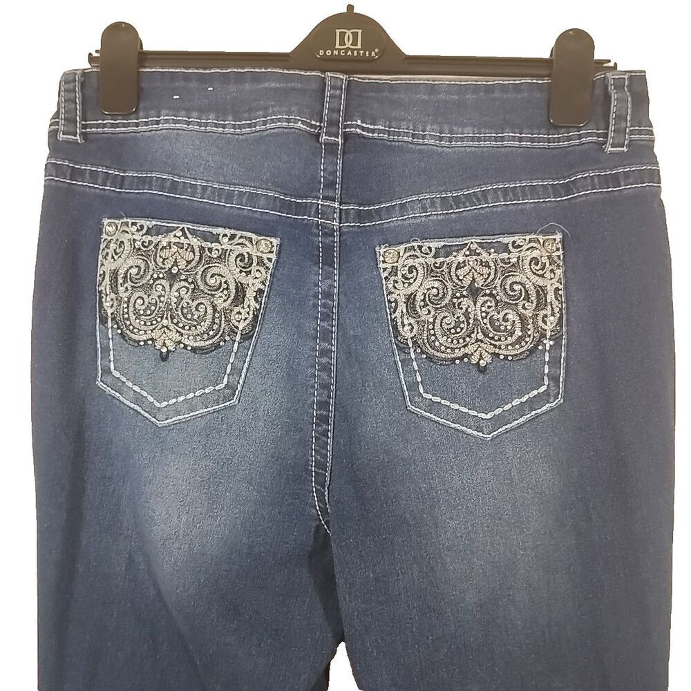 Gemma Rae Womens Size 16W Denim Blue Jeans Flair Embellished Pockets